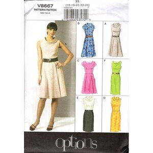 Vogue Options V8667 Misses or Petite 16 to 24 Princess Seam Dress Sewing Pattern